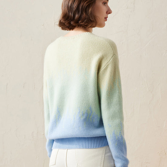 COMOBOCA 100% Cashmere Women's Ombre Gradient Color Knit Sweater