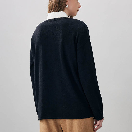 COMOBOCA 100% Wool Women's Oversized U-Neck Sweater
