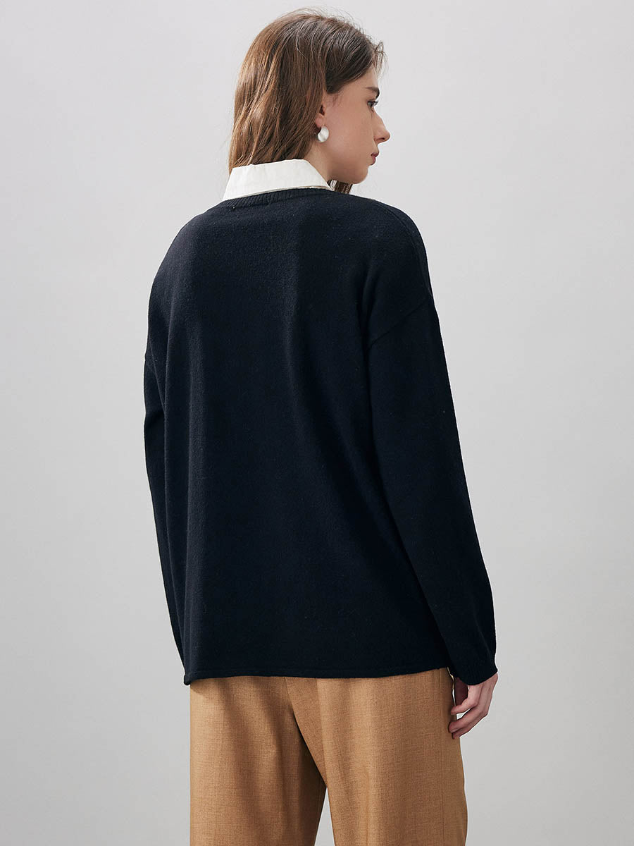 COMOBOCA 100% Wool Women's Oversized U-Neck Sweater