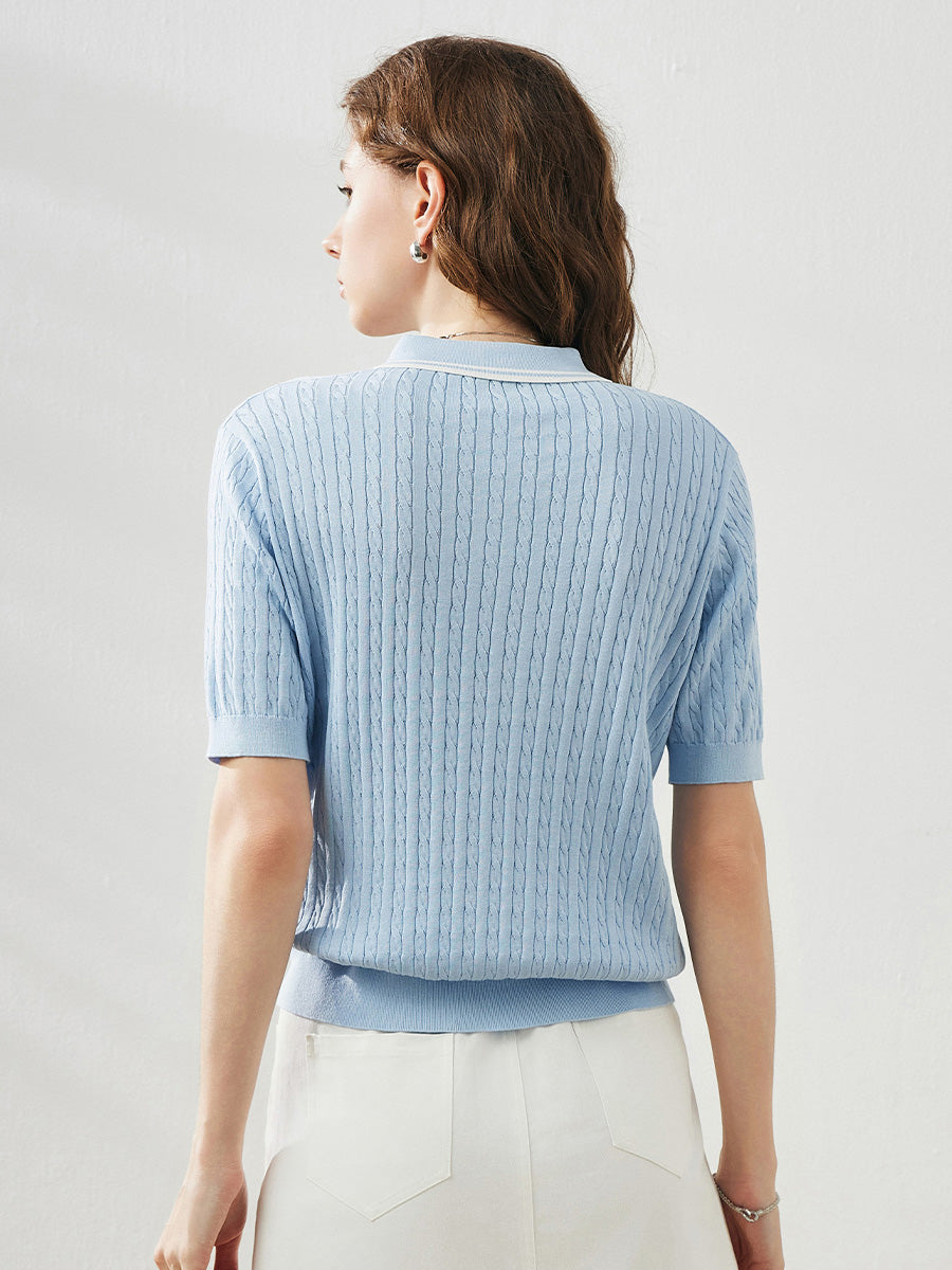 COMOBOCA Women's Cable Knit Polo T-Shirt