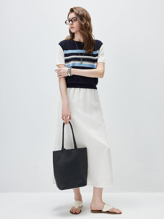 COMOBOCA Women's Striped Layered Knit T-Shirt