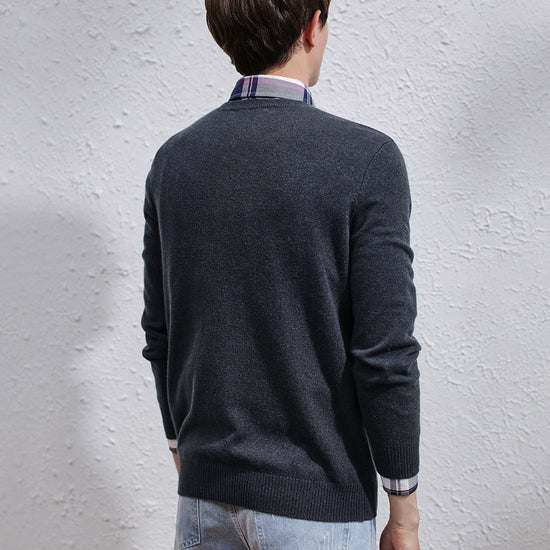 COMOBOCA 100% Cashmere Men's V-Neck Sweater