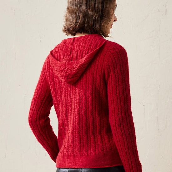 COMOBOCA 100% Cashmere Women's Cardigan Cable Knit Hoodie