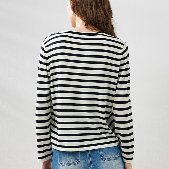 COMOBOCA Women's Striped Long Sleeve V-Neck T-Shirt