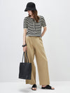 COMOBOCA Women's Tie-Neck Striped Knit T-Shirt