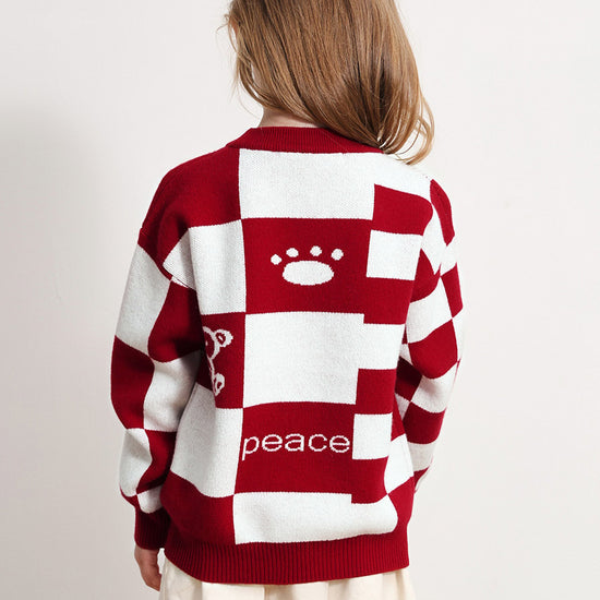 COMOBOCA 100% Wool Kids' Color Block Round Neck Sweater