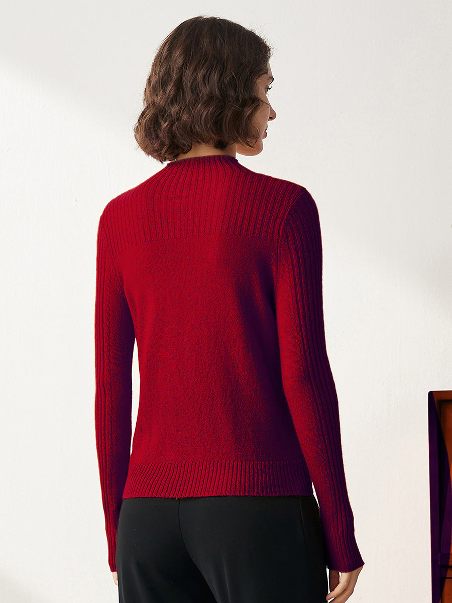 COMOBOCA 100% Cashmere Women's Mock Neck Cable Knit Sweater
