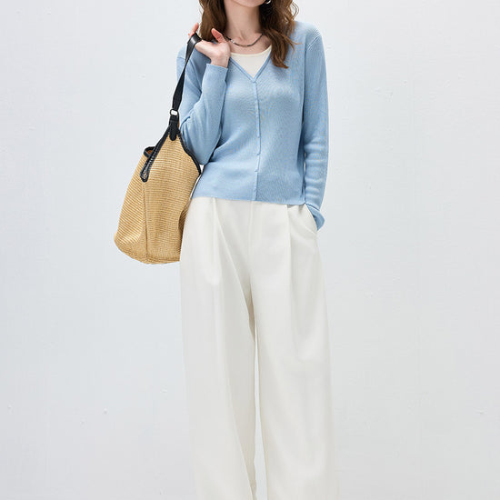 COMOBOCA Women's Ribbed Knit V-Neck Faux Cardigan