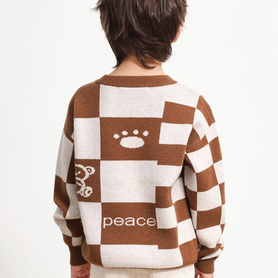 COMOBOCA 100% Wool Kids' Color Block Round Neck Sweater