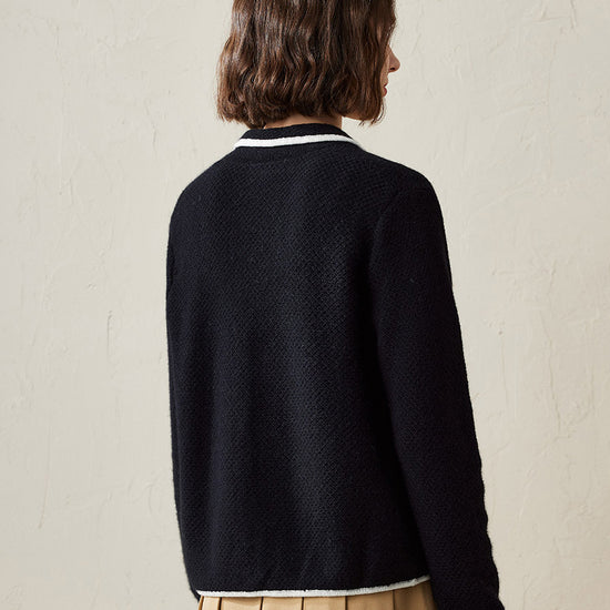 COMOBOCA 100% Cashmere Women's Contrast Trim Knit Cardigan