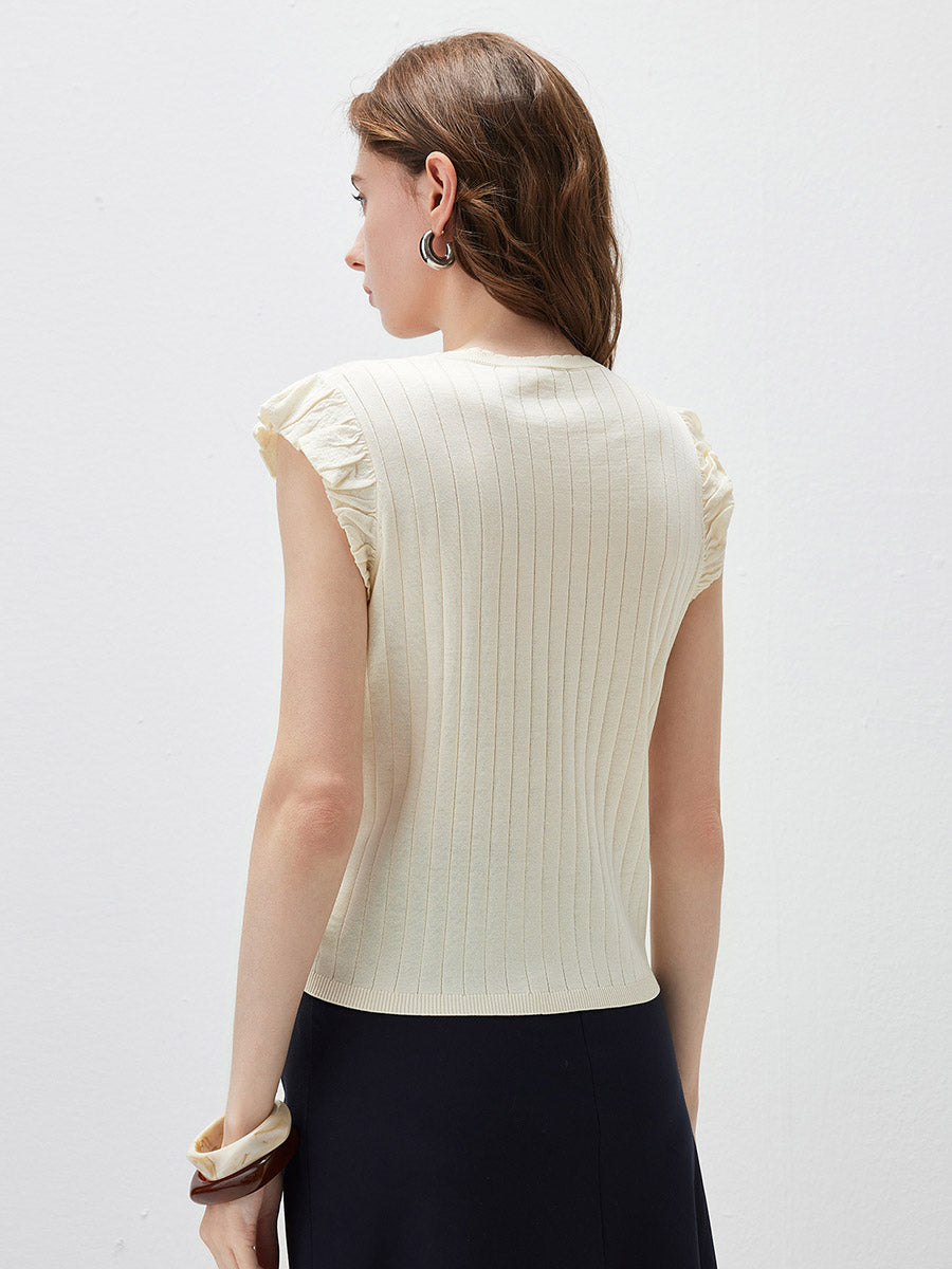 COMOBOCA Women's Ruffled Cap Sleeve Ribbed Knit Blouse