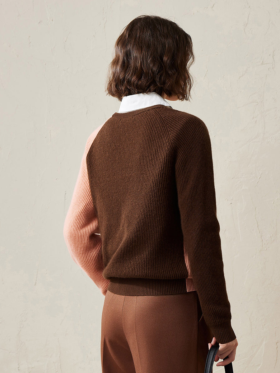 COMOBOCA 100% Cashmere Women's Color Block Knit Sweater