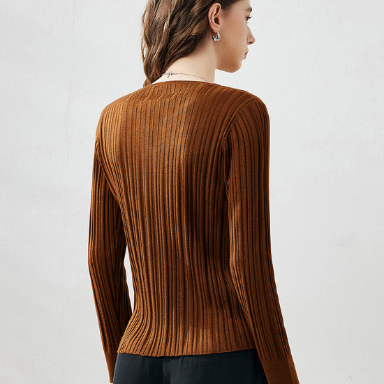 COMOBOCA Women's Ribbed V-Neck Faux Cardigan Sweater