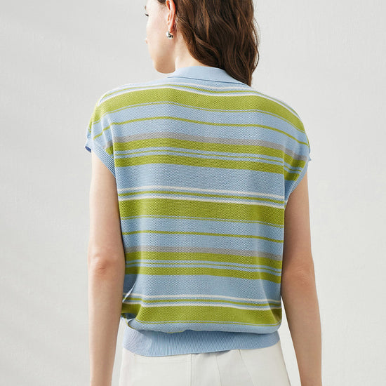 COMOBOCA Women's Striped Knit Polo T-Shirt