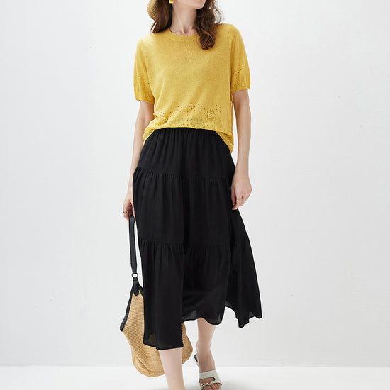 COMOBOCA Women's Sheer Openwork Knit T-Shirt