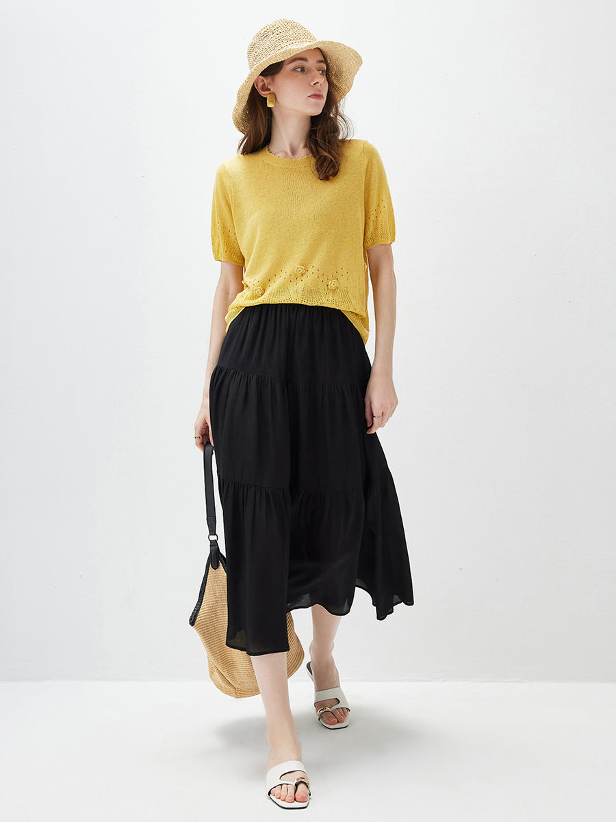 COMOBOCA Women's Sheer Openwork Knit T-Shirt