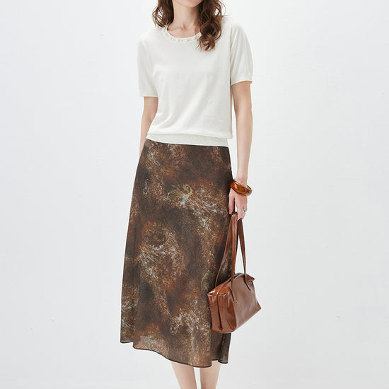 COMOBOCA Women's Rhinestone Trim Knit T-Shirt