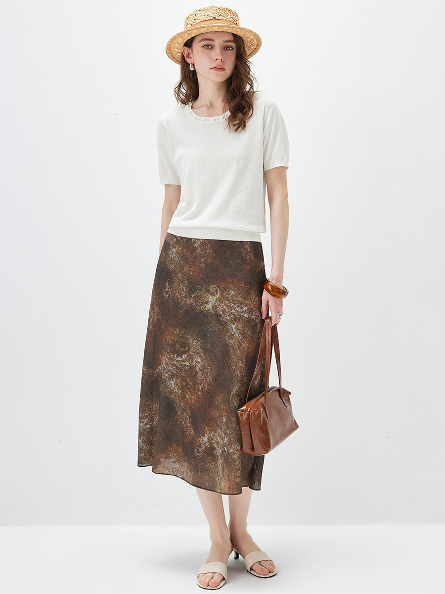 COMOBOCA Women's Rhinestone Trim Knit T-Shirt