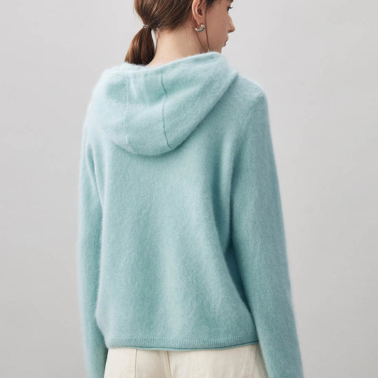 COMOBOCA Women's Wool Fuzzy Hooded Sweater