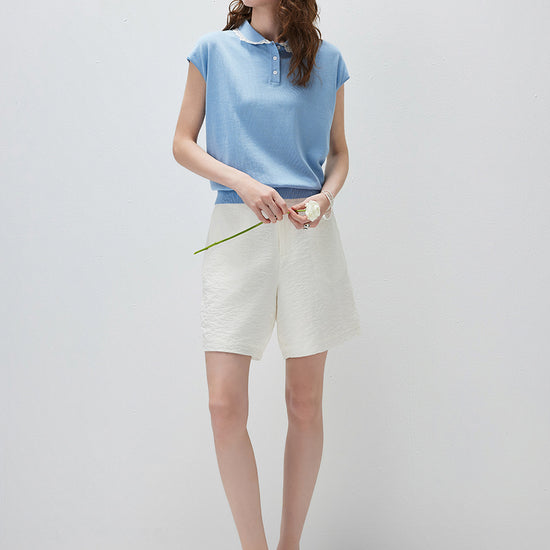 COMOBOCA Women's Lace Trim Collar Knit Polo T-Shirt