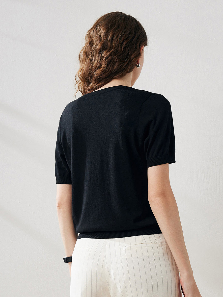 COMOBOCA Women's V-Neck Knit T-Shirt
