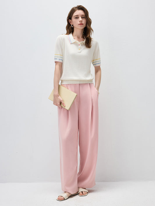 COMOBOCA Women's Knit Polo Top with Rainbow Stripes