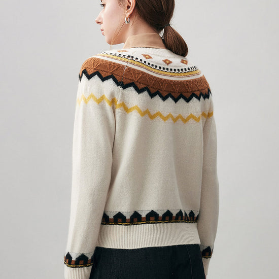 COMOBOCA 100% Cashmere Women's Fair Isle Button Down Cardigan