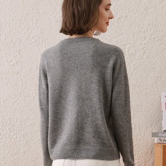 COMOBOCA 100% Wool Women's Round Neck Cardigan Sweater