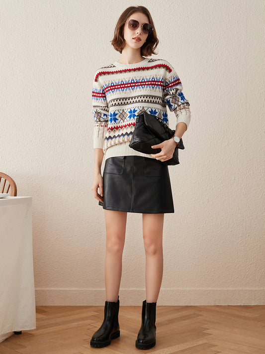 COMOBOCA 100% Cashmere Women's Nordic Fair Isle Knit Sweater