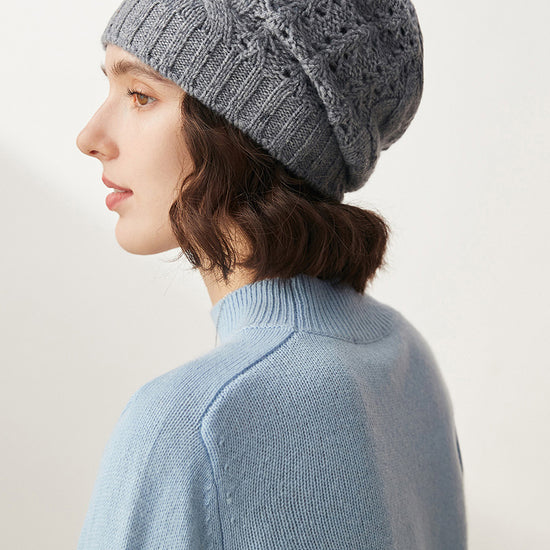 COMOBOCA Gray 100% Cashmere Classic Cable Knit Beanie