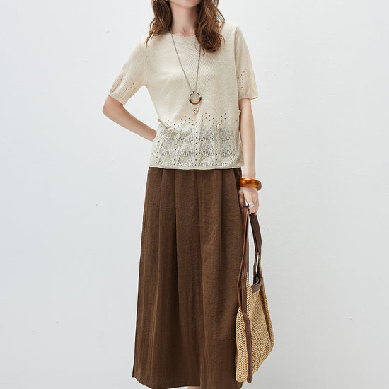 COMOBOCA Women's Sheer Openwork Knit T-Shirt