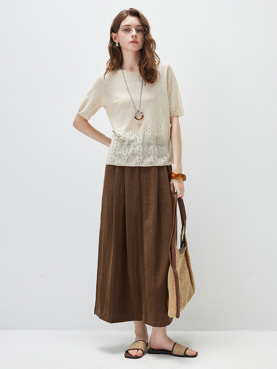 COMOBOCA Women's Sheer Openwork Knit T-Shirt