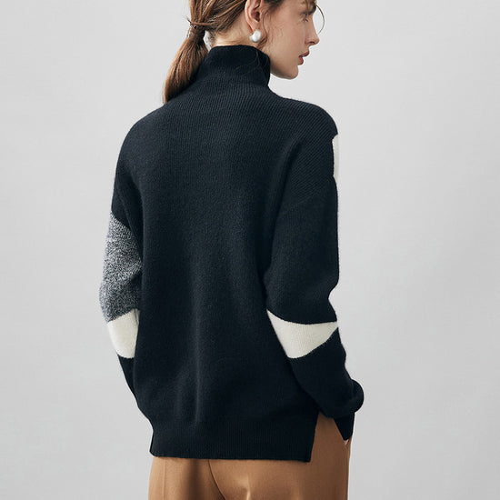 COMOBOCA 100% Cashmere Women's Geometric Turtleneck Sweater