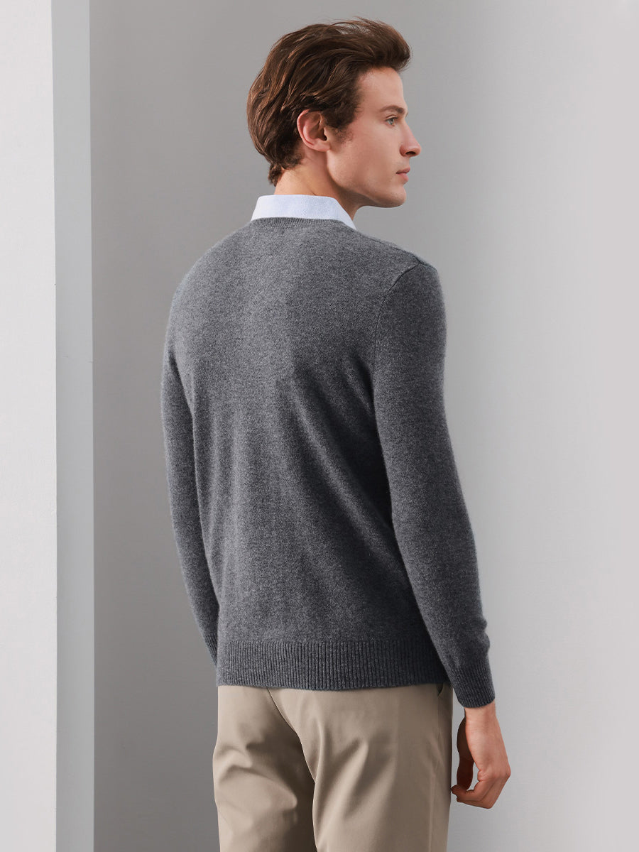 COMOBOCA 100% Cashmere Men's V-Neck Sweater