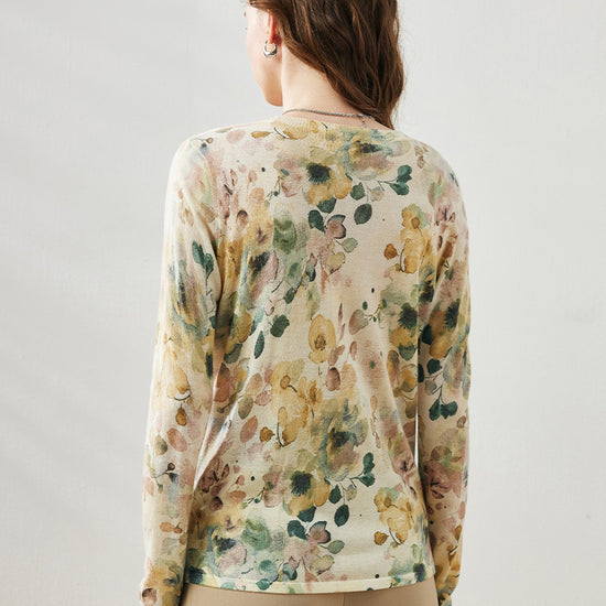 COMOBOCA Women's Floral Round Neck Sweater