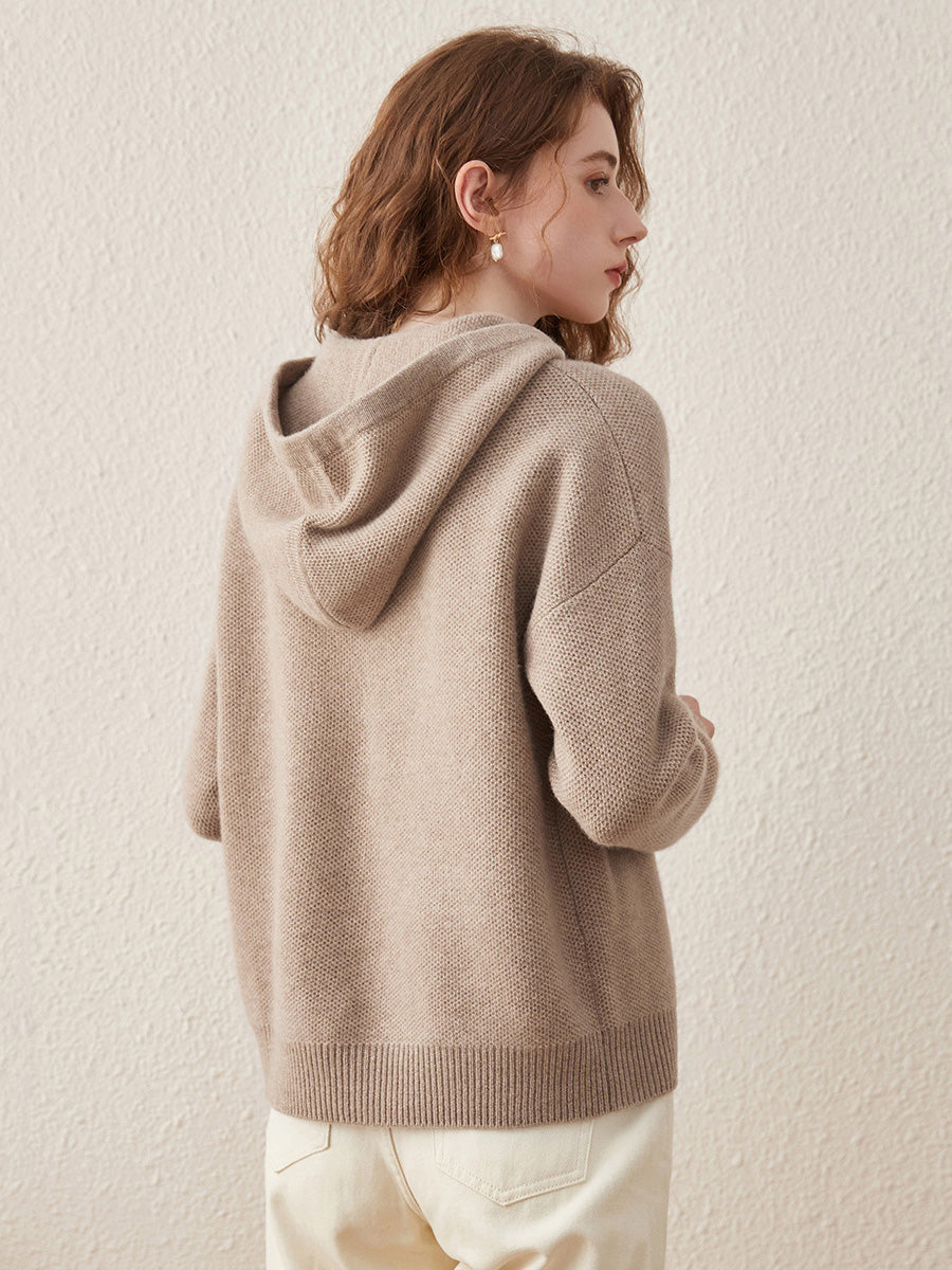 COMOBOCA 100% Wool Women's Sweater Casual Knit Hoodie