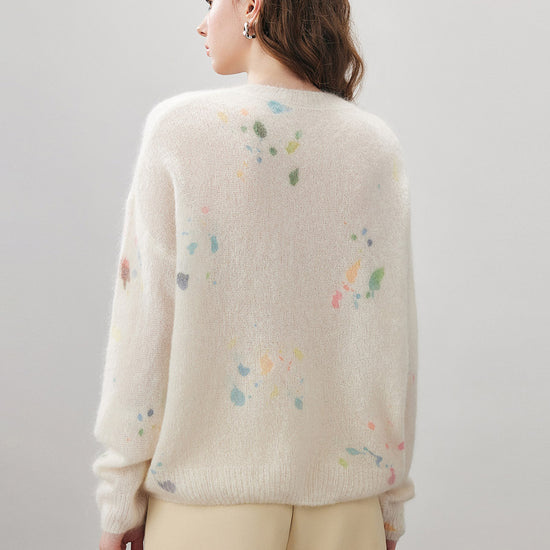 COMOBOCA Women's Sequined Floral Printed Round Neck Sweater
