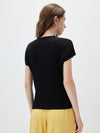 COMOBOCA Women's Waffle Knit Cap Sleeve T-Shirt with Sheer Yoke