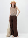 Women's Linen Blend Crew Neck Pointelle Knit Sleeveless Vest
