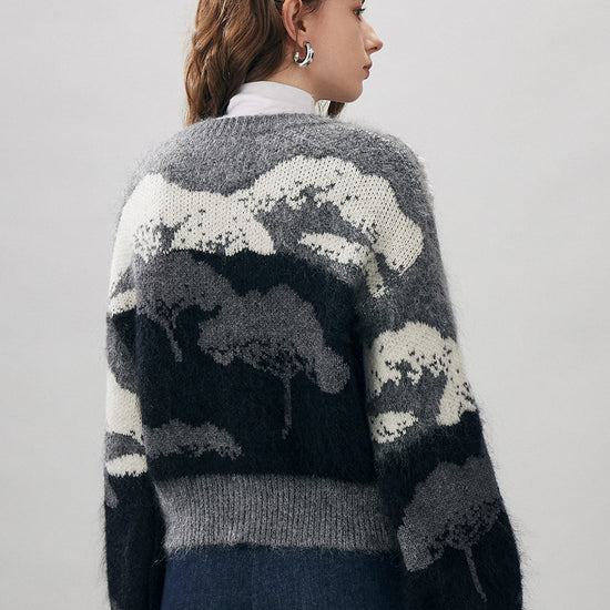COMOBOCA Women's Landscape Patterned Knit Cardigan