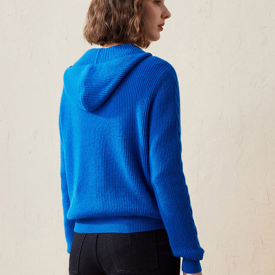 COMOBOCA 100% Cashmere Women's Ribbed Zip Knit Cardigan Hoodie