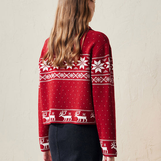 COMOBOCA 100% Wool Women's Winter Wonderland Knit Cardigan