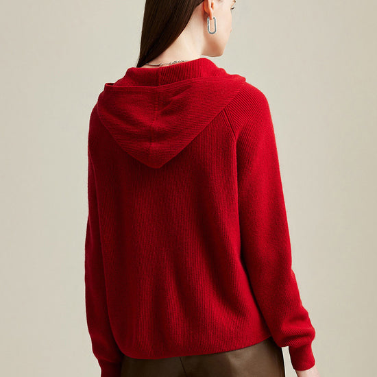 COMOBOCA 100% Cashmere Women's Zip-Up Ribbed Hoodie