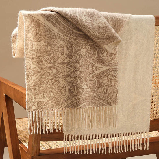 COMOBOCA 100% Cashmere Women's Paisley Pattern Fringed Scarf