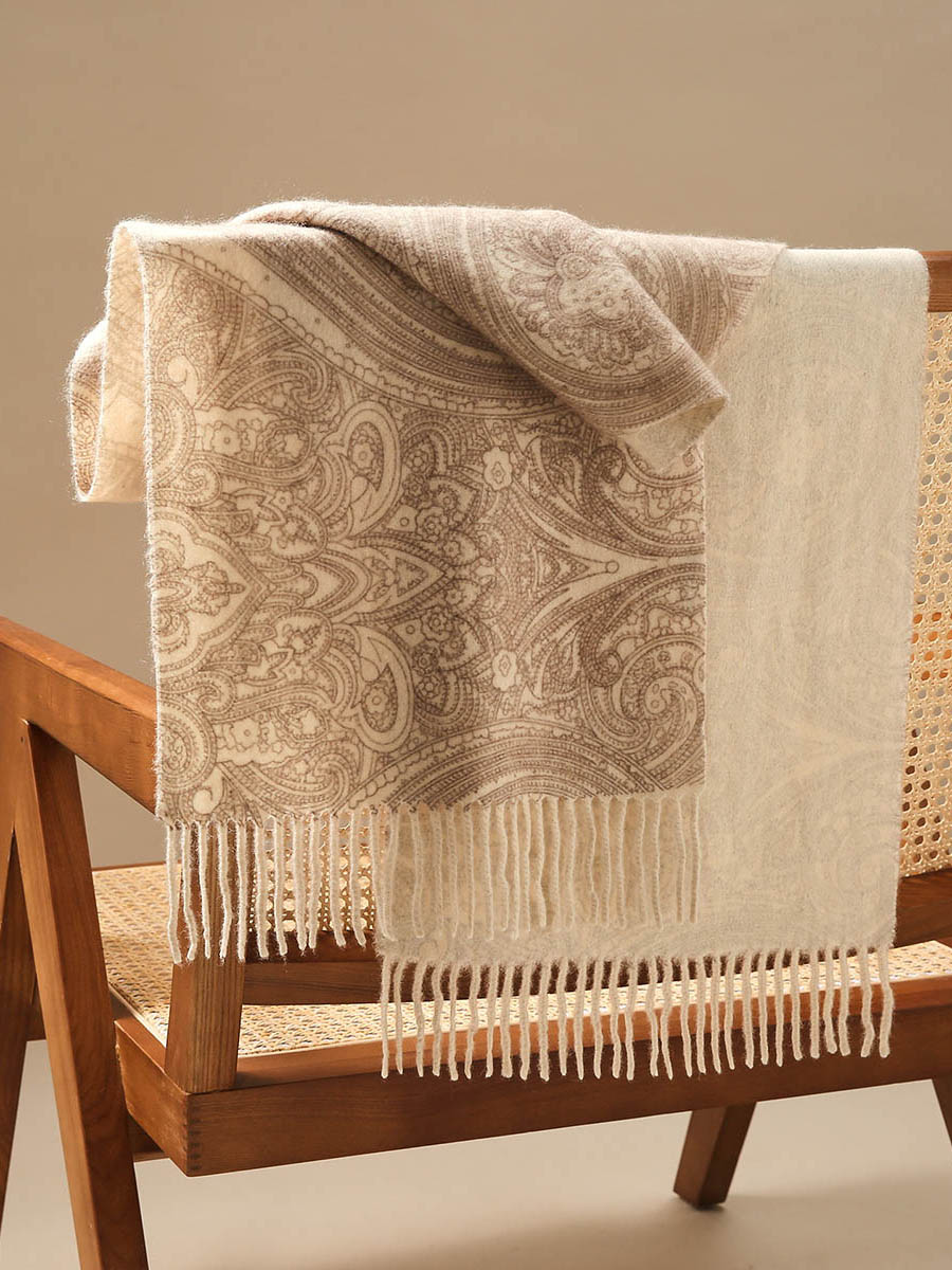 COMOBOCA 100% Cashmere Women's Paisley Pattern Fringed Scarf