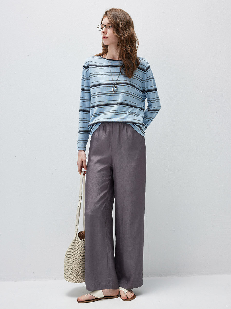 COMOBOCA Women's Striped Back Tie Knit Sweater