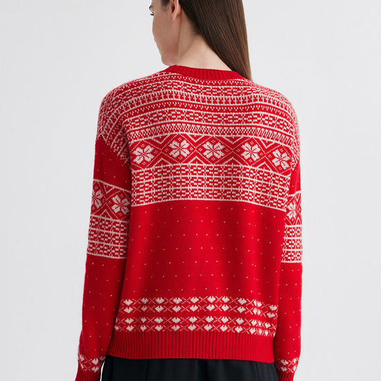 COMOBOCA 100% Cashmere Women's Fair Isle Snowflake Sweater