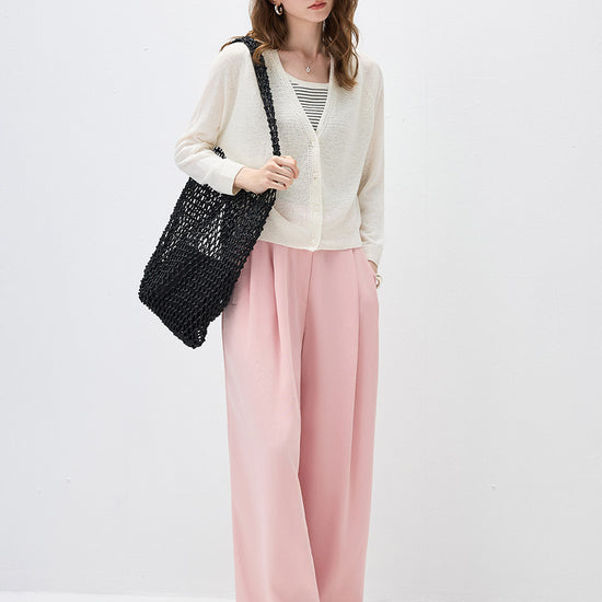 COMOBOCA Women's Ribbed V-Neck Button Cardigan