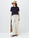Women's crew neck short-sleeve knitted T-shirt with embroidery