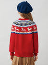 COMOBOCA 100% Wool Kids' Fair Isle Reindeer Round Neck Sweater